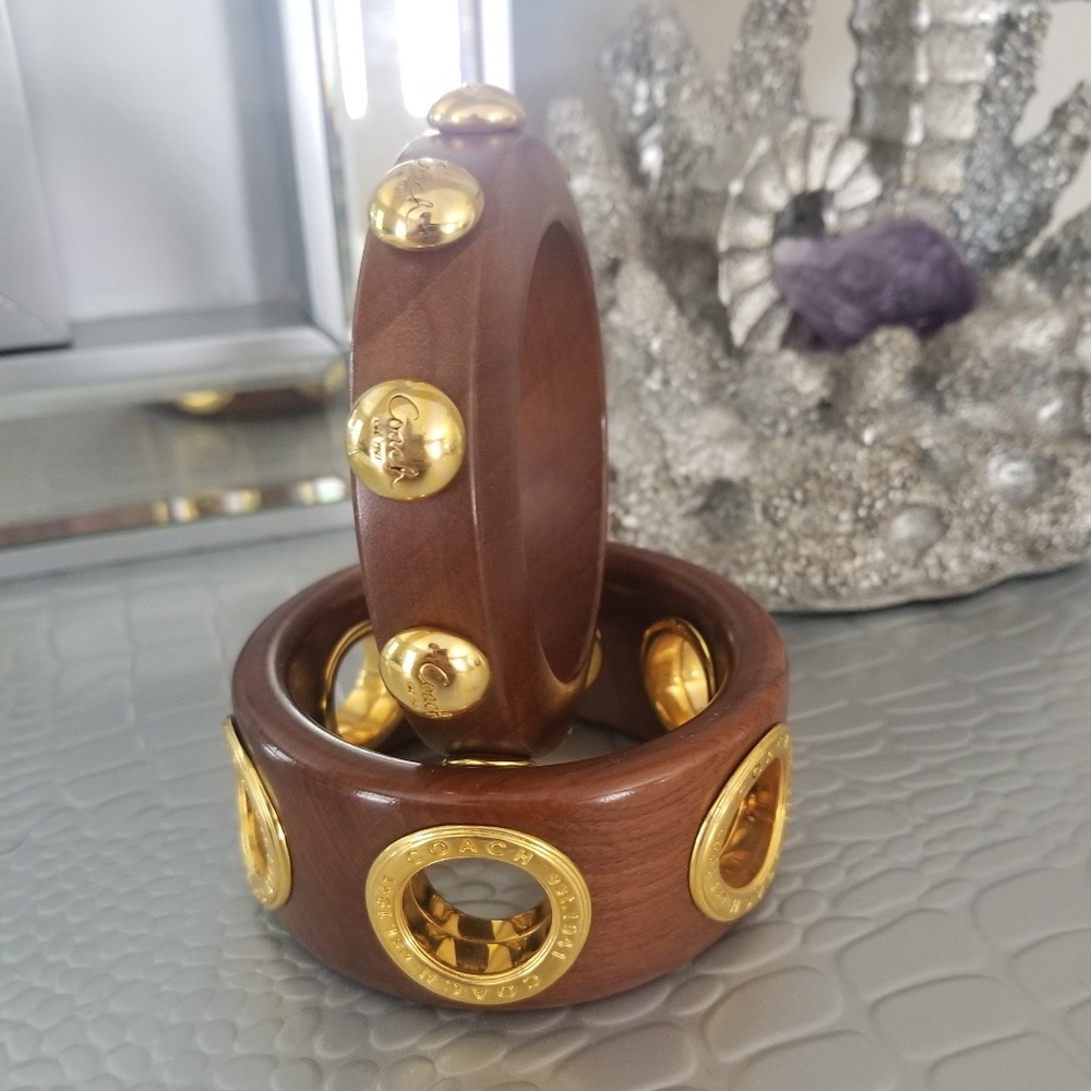 2 Gorgeous Coach wood and brass bracelets bangles